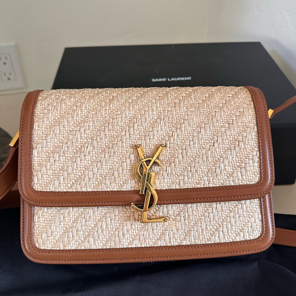 YSL Tan and Brown Woven Crossbody Bag